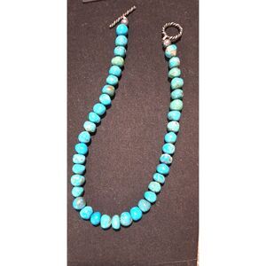Blue Turquoise Stone Navajo Pearls Sterling Silver Necklace Toggle Clasp